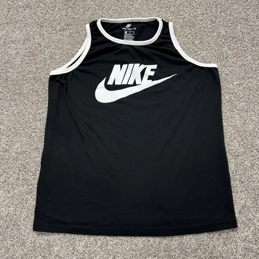 Nike Tank Top Shirt Mens Medium Black White Trim Ringer Logo Athletic Training